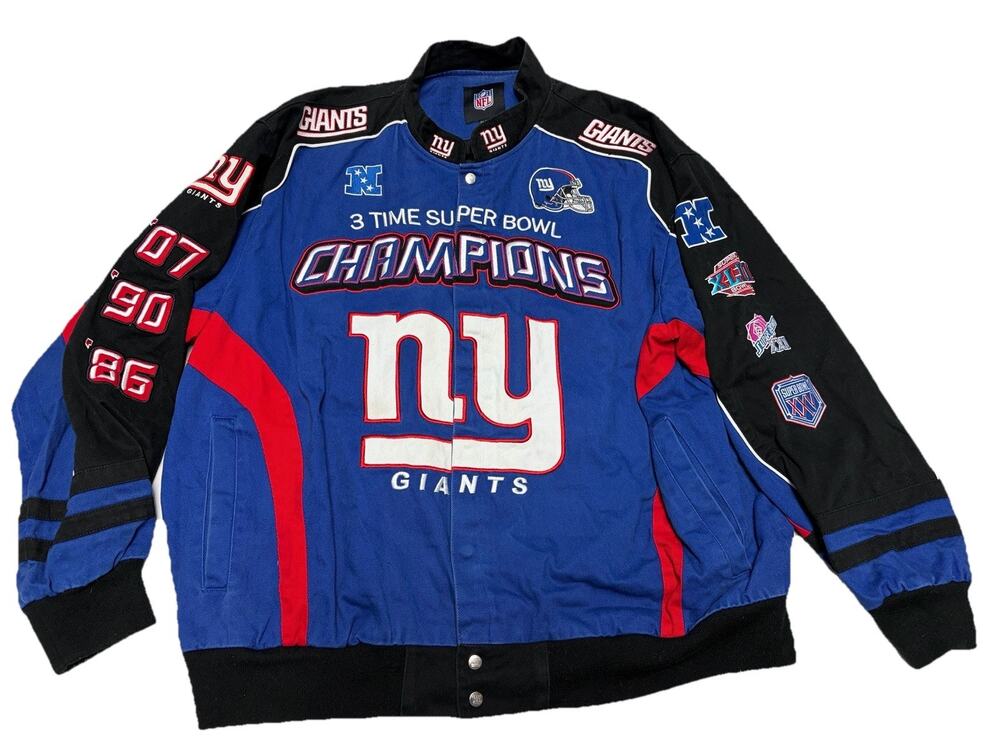 NFL New York Giants 3-Time Super Bowl Champions Football Varsity Jacket Size 4XL